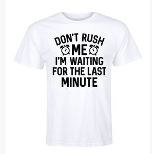 Gildan Mens White “Waiting For The Last Minute” Short Sleeve Tee Size Large
